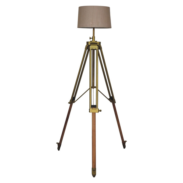 Brass Plated and Wooden Floor Lamp