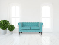 Aqua Velvet Chesterfield Sofa