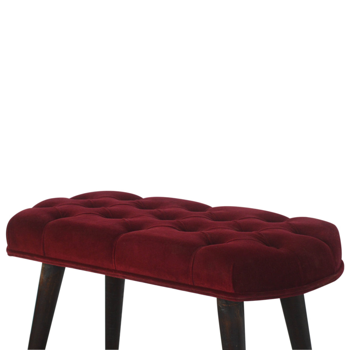 Wine Red Velvet Deep Button Bench