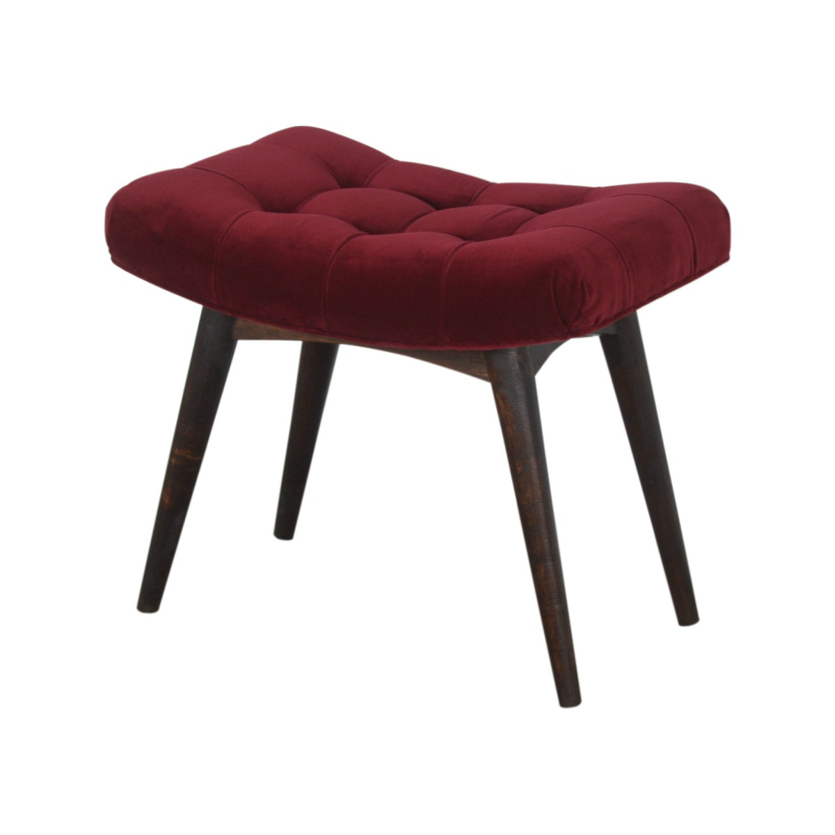 Wine Red Cotton Velvet Curved Bench