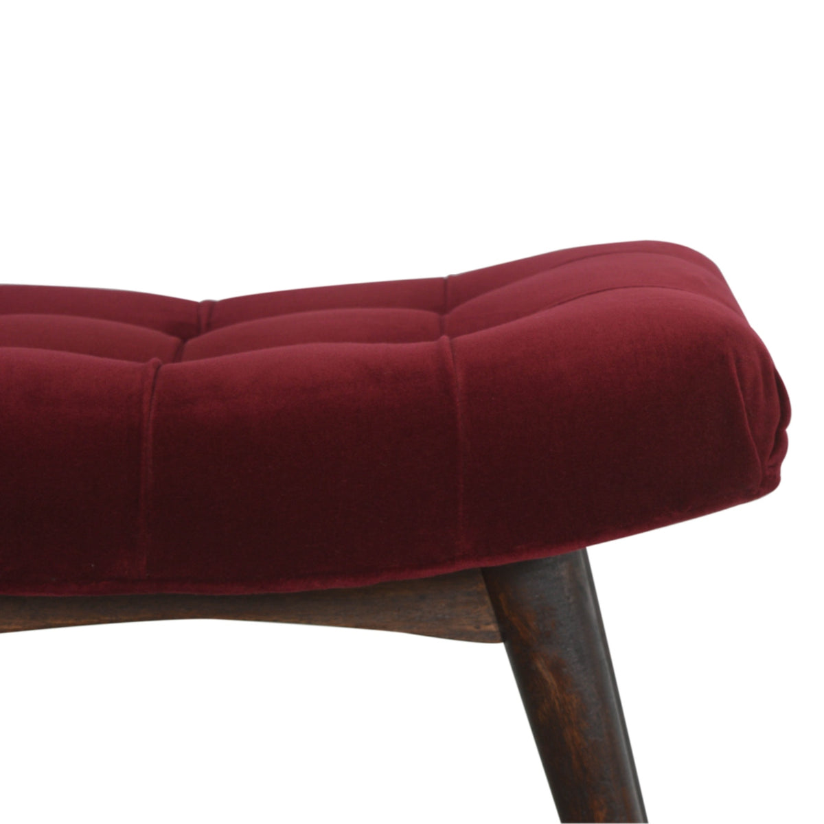 Wine Red Cotton Velvet Curved Bench