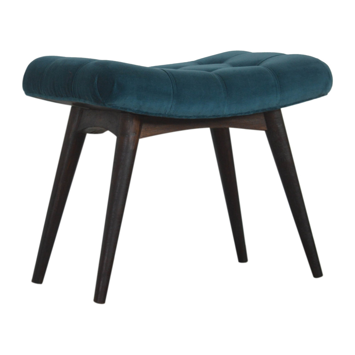 Teal Cotton Velvet Curved Bench