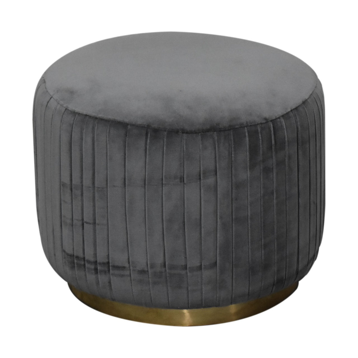 Grey Velvet Pleated Footstool