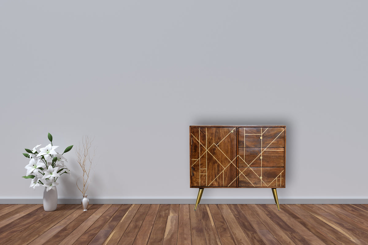 Chestnut Gold Inlay Abstract Sideboard