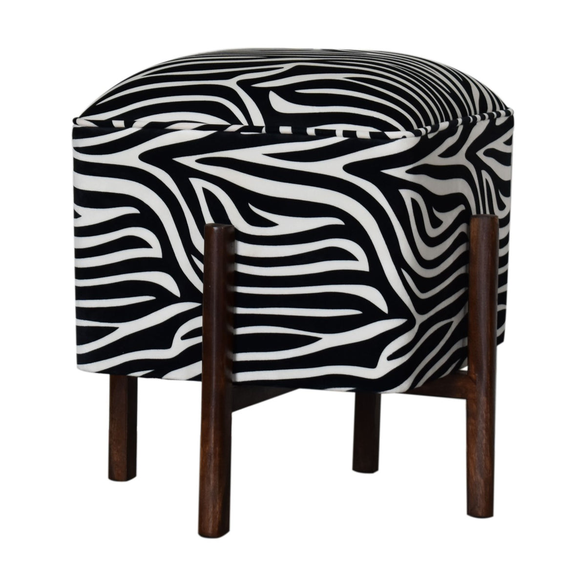 Zebra Print Footstool with Solid Wood Legs