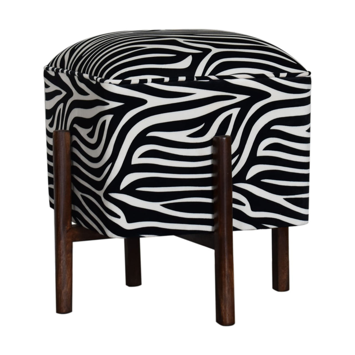 Zebra Print Footstool with Solid Wood Legs