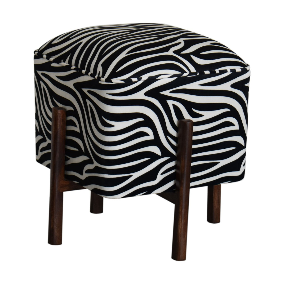 Zebra Print Footstool with Solid Wood Legs