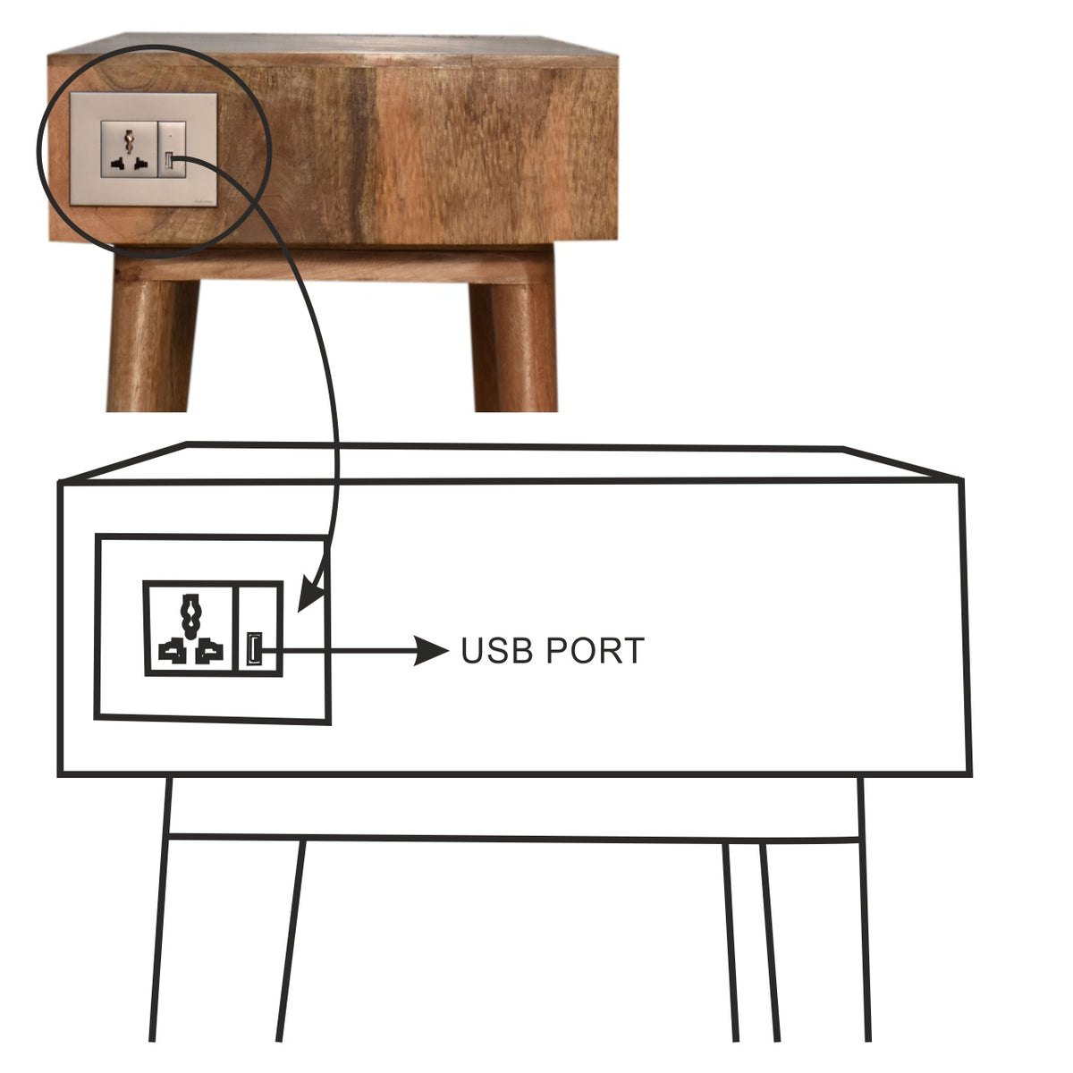 Solid Wood Writing Desk with Open Slot and Cable Access