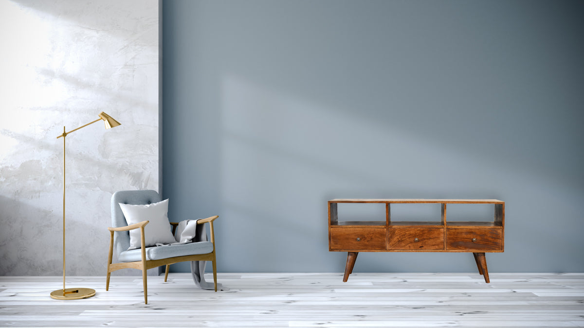 Chestnut Nordic Style TV Unit with 3 Drawers