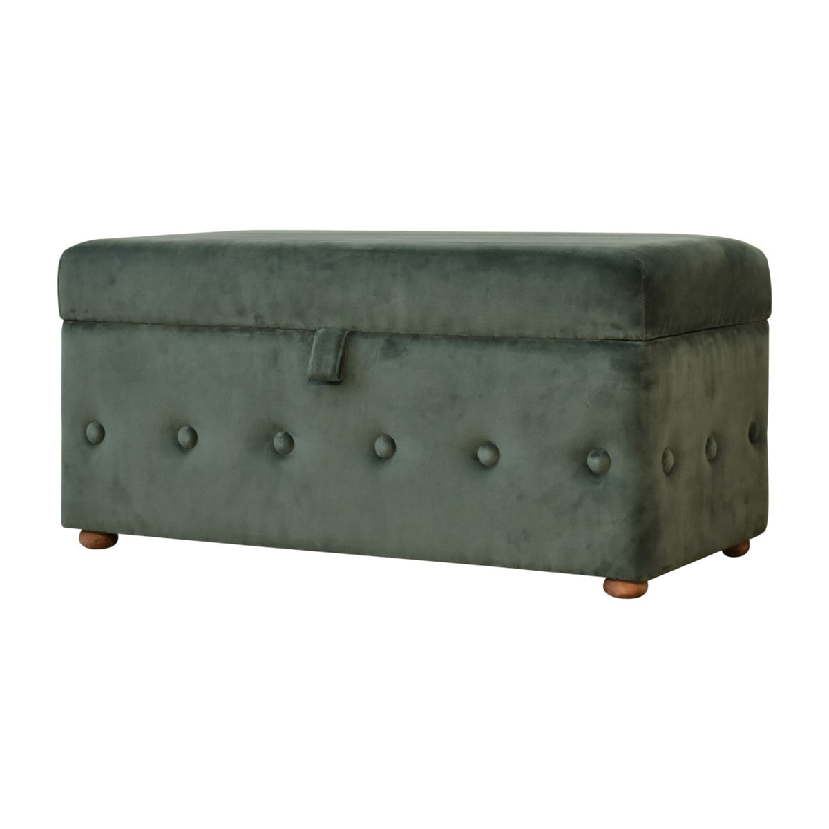 Emerald Green Lid-up Cotton Velvet Ottoman
