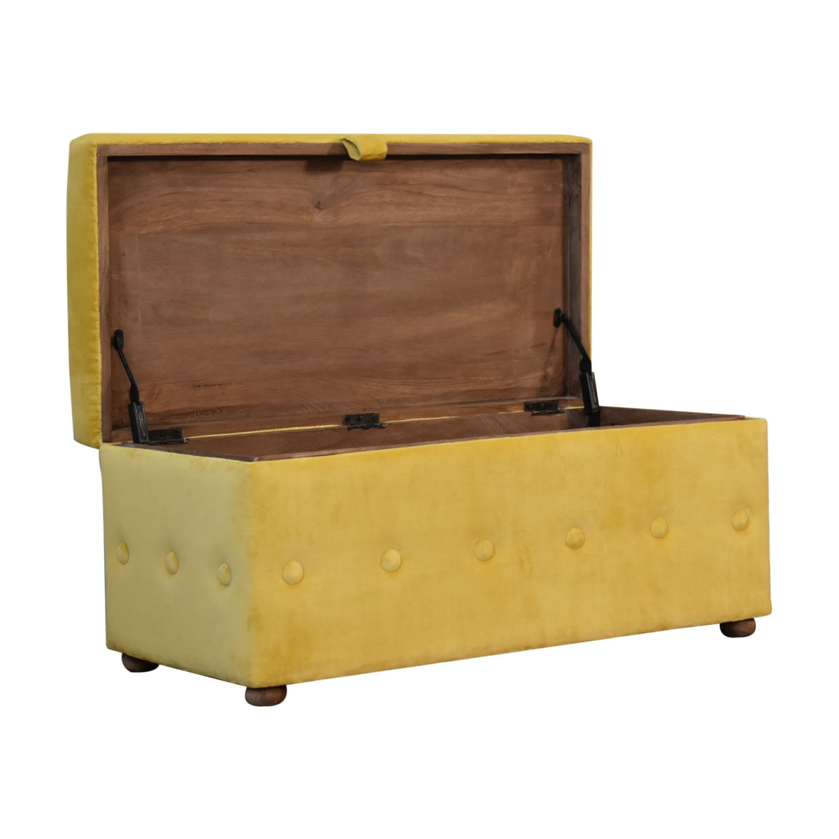 Mustard Lid-up Cotton Velvet Ottoman