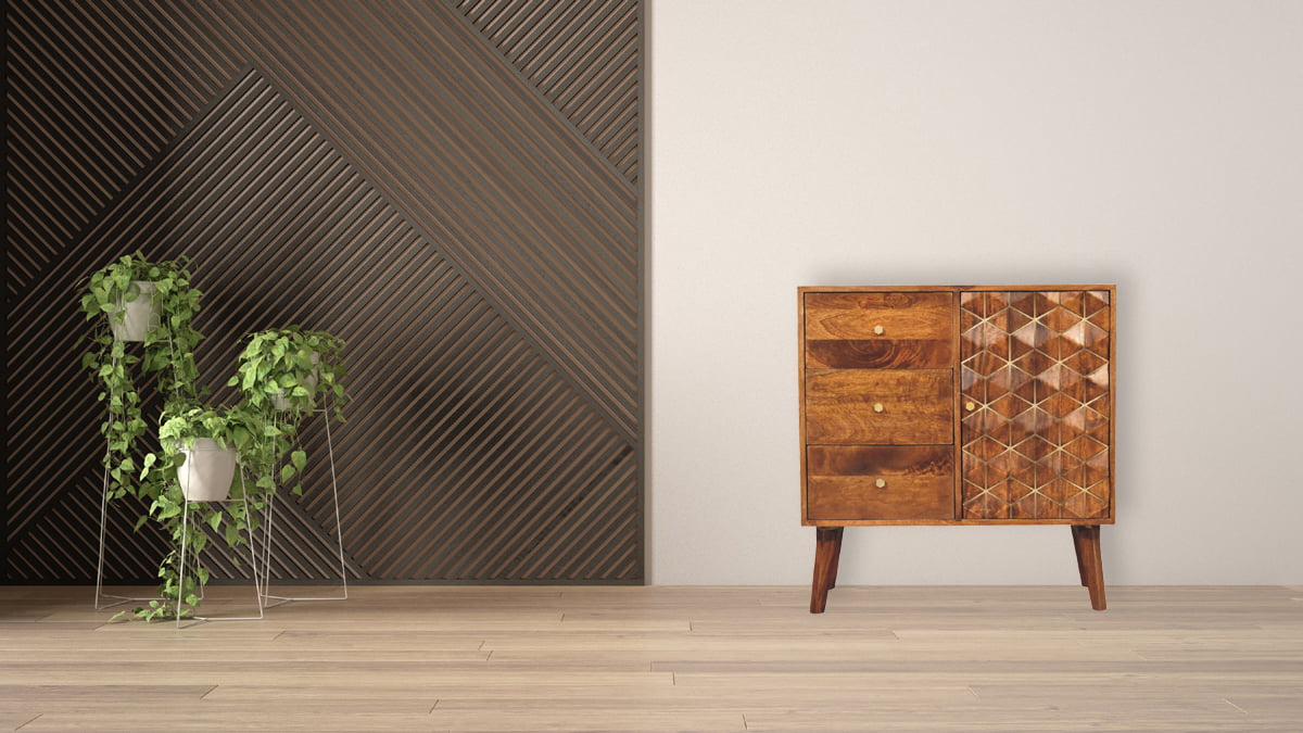 Chestnut Cubed Brass Inlay Cabinet