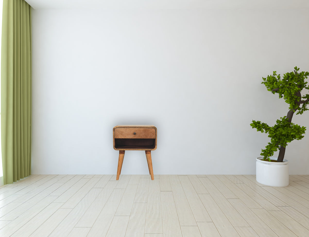 Curved Oak-ish Open Bedside