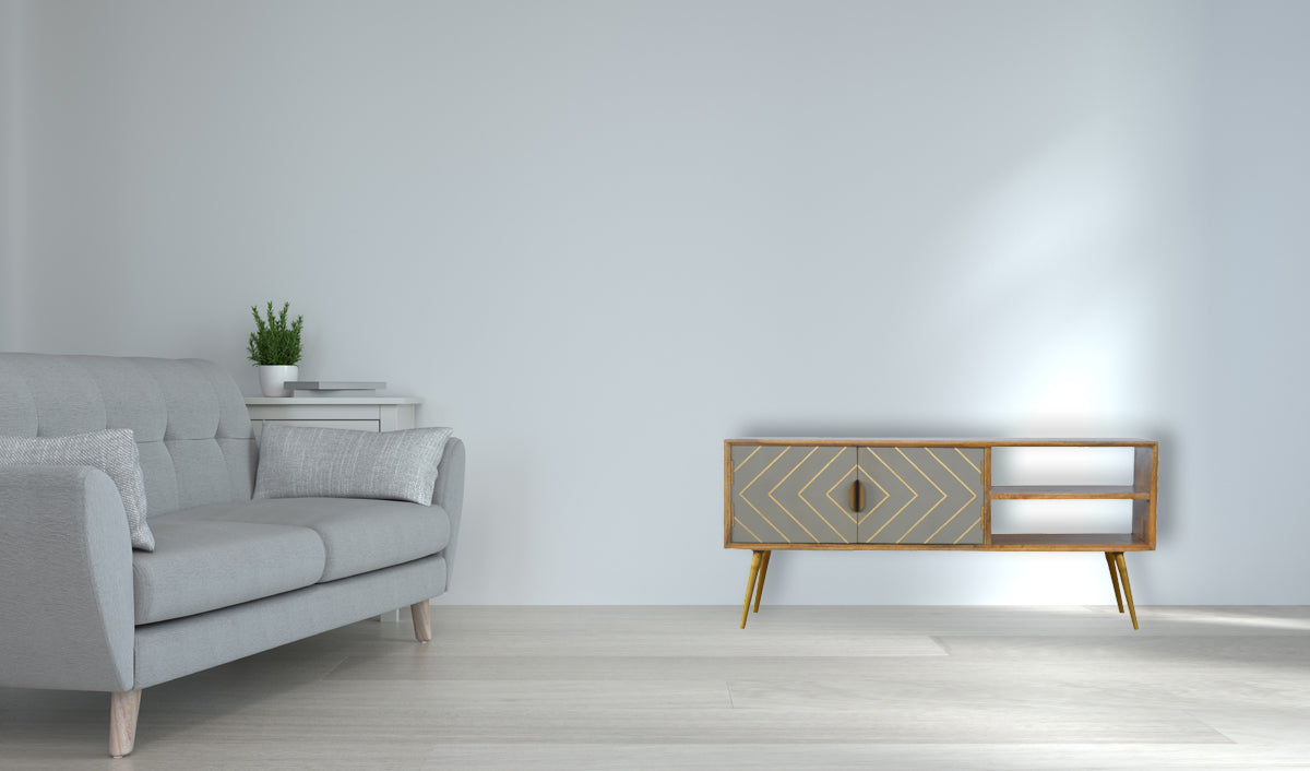 Sleek Cement Brass Inlay Media Unit