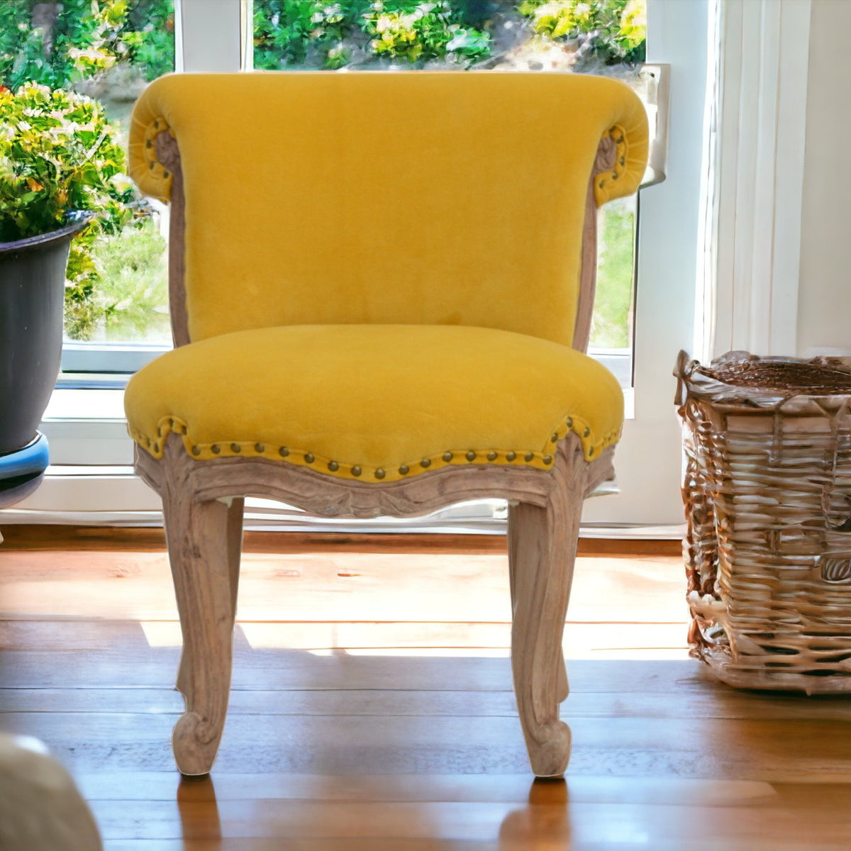 Mustard Velvet Studded Chair