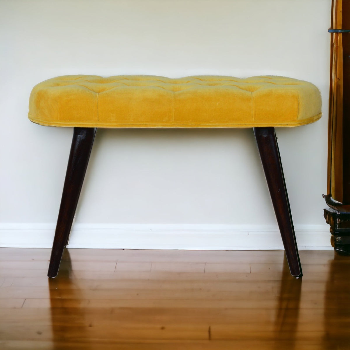 Mustard Velvet Deep Button Bench