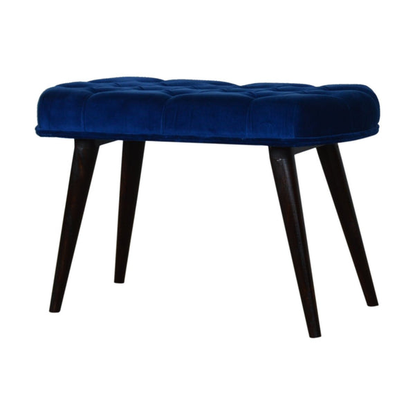 Royal Blue Cotton Velvet Deep Button Bench