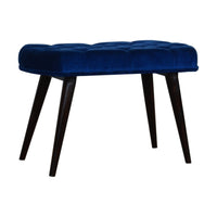 Royal Blue Cotton Velvet Deep Button Bench