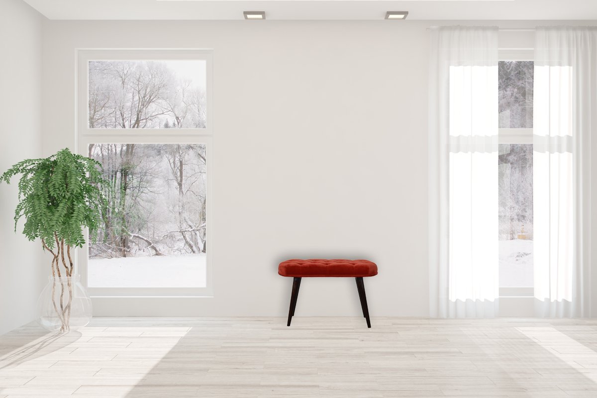 Brick Red Cotton Velvet Deep Bench