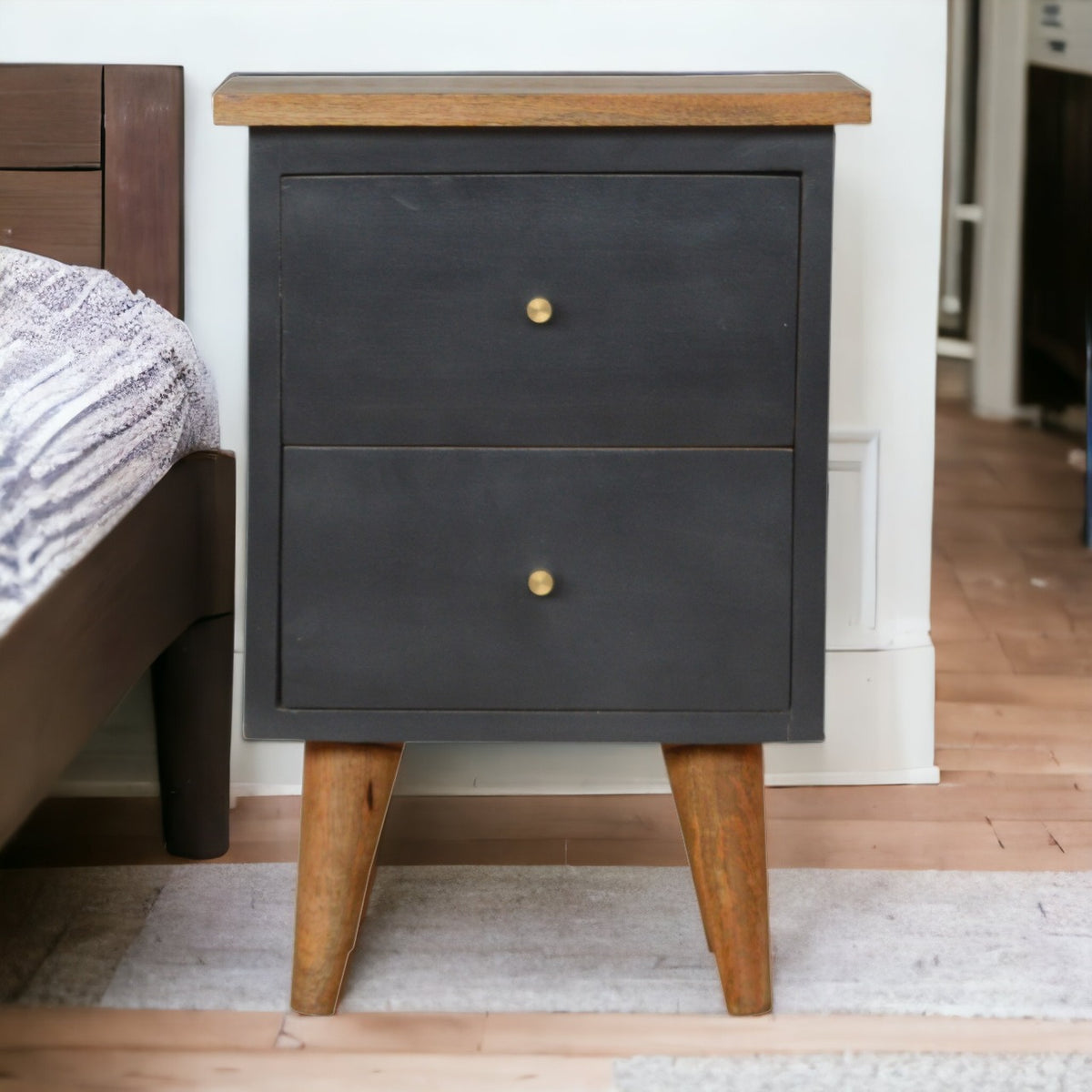 Charcoal Black Hand Painted Bedside